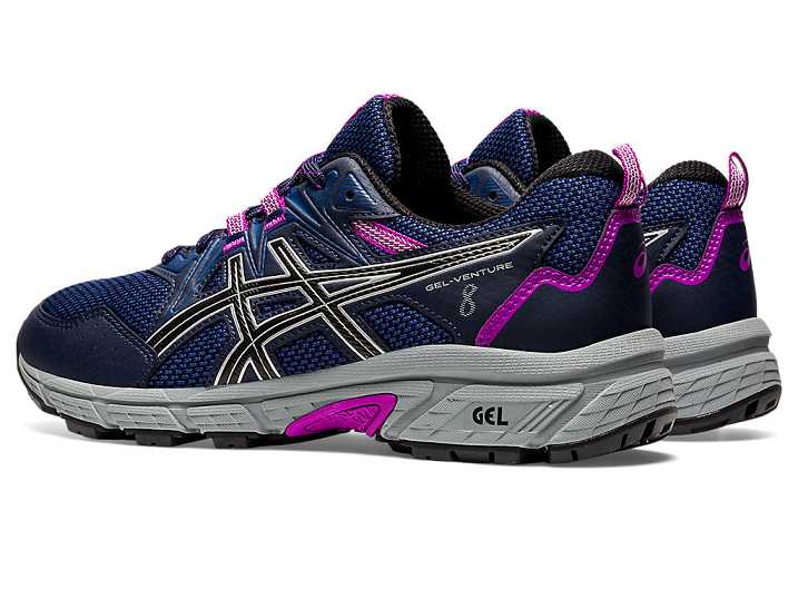 Asics GEL-VENTURE 8 WIDE Trail löparskor Dam Marinblå Silver | Sverige-5029176