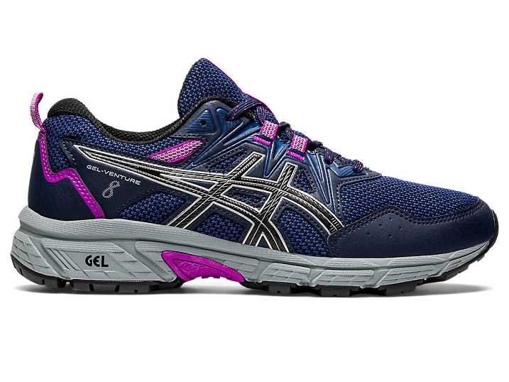 Asics GEL-VENTURE 8 WIDE Trail löparskor Dam Marinblå Silver | Sverige-5029176